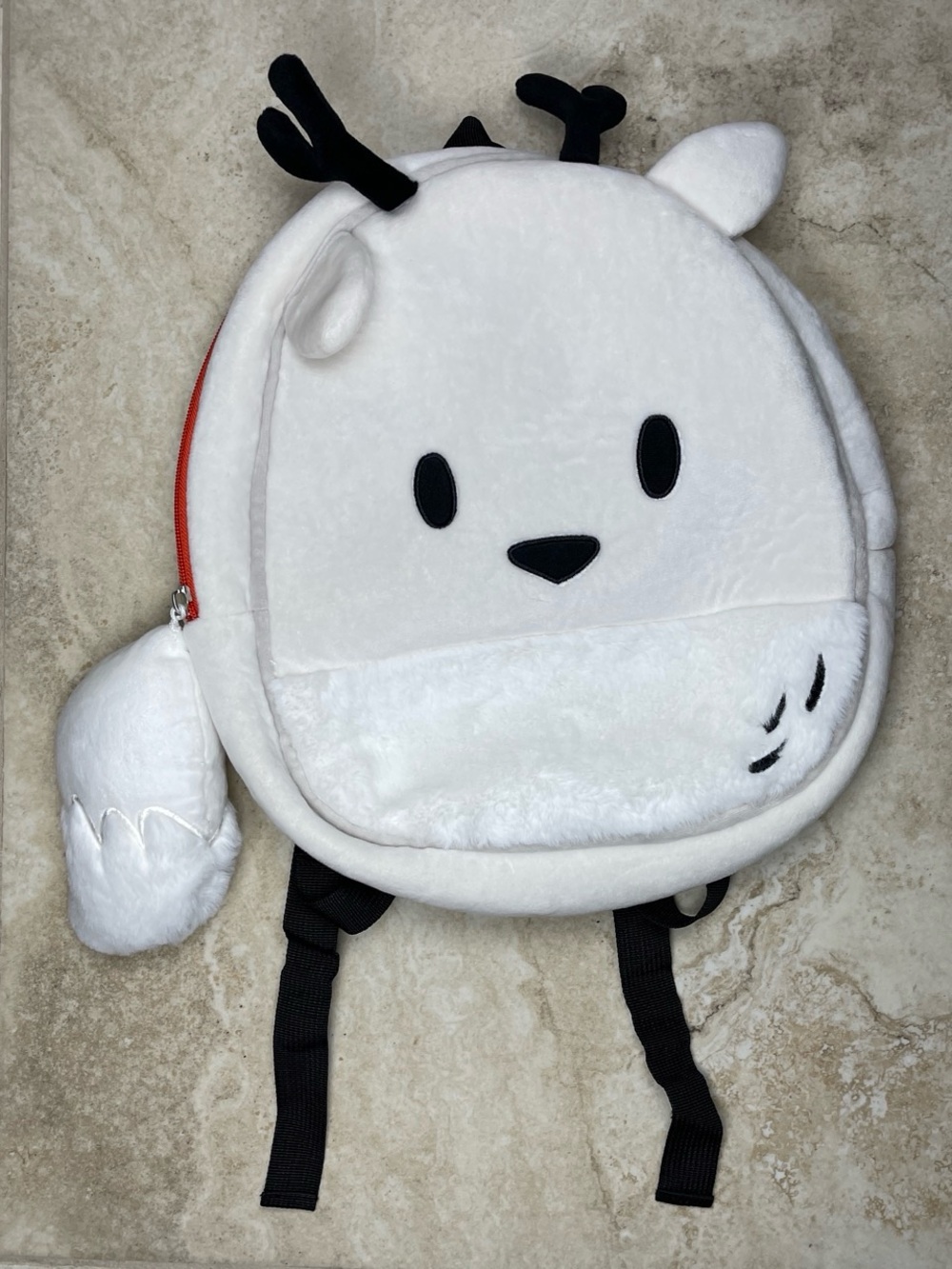HILDA Plush Character Kids Backpack Small Zip Adjustable Straps White Orange